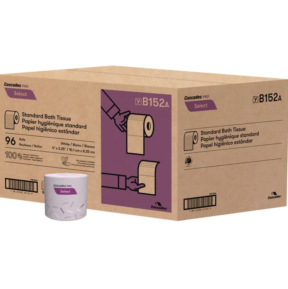 Cascades PRO 1-Ply Septic Safe Select Standard Bath Tissue - White (96 Rolls/Carton)