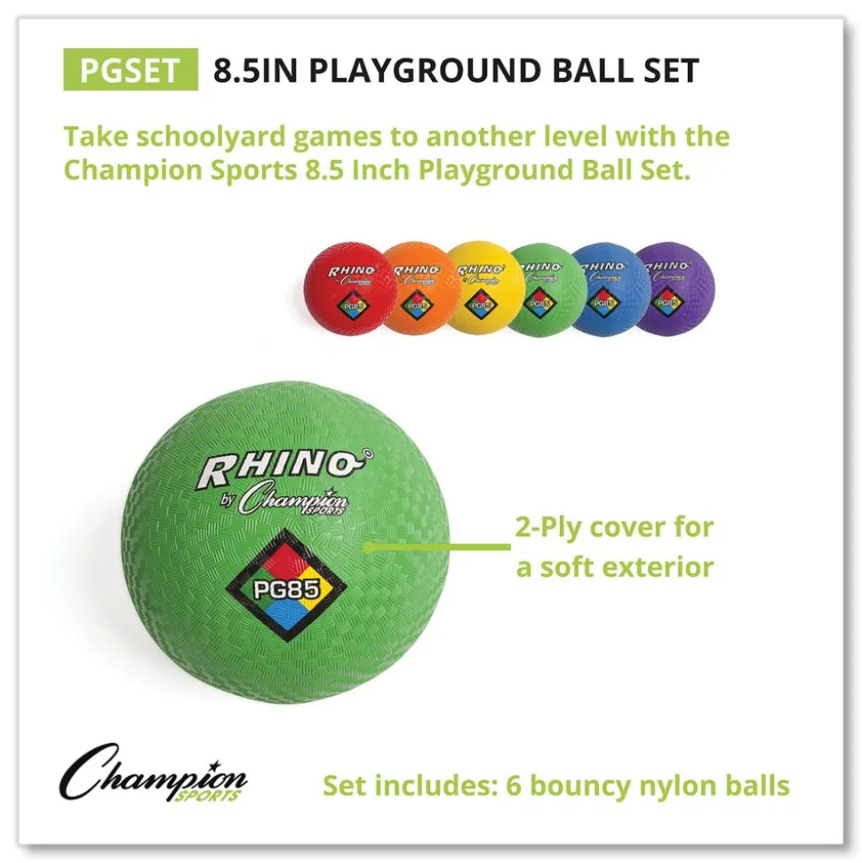 Champion Sports 8.5 in. Diameter Playground Ball Set - Assorted (6/Set)