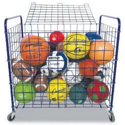 Champion Sports 37 in. x 22 in. x 20 in. 24-Ball Capacity Metal Lockable Ball Storage Cart - Blue