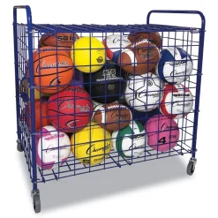 Champion Sports 37 in. x 22 in. x 20 in. 24-Ball Capacity Metal Lockable Ball Storage Cart - Blue
