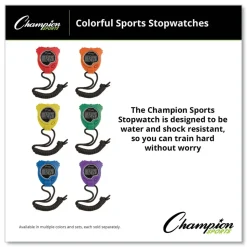 Champion Sports Accurate to 1/100 Second Water-Resistant Stopwatch - Assorted Colors (6/Box)