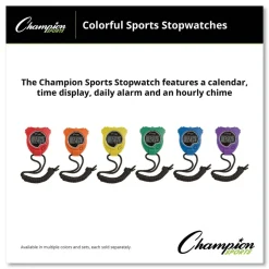 Champion Sports Accurate to 1/100 Second Water-Resistant Stopwatch - Assorted Colors (6/Box)