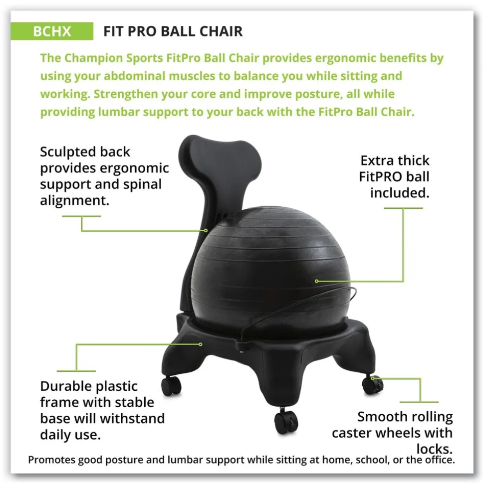 Champion Sports Fitpro Ball Chair, Supports Up To 200 Lb, Gray