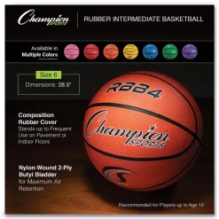 Champion Sports No. 6 Intermediate Size Rubber Sports Ball For Basketball - Orange