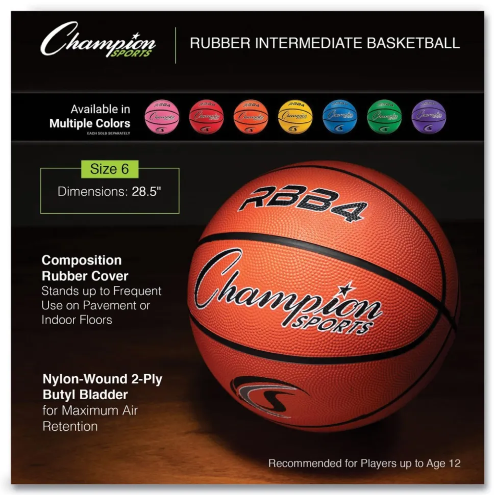 Champion Sports No. 6 Intermediate Size Rubber Sports Ball For Basketball - Orange