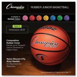 Champion Sports No. 5 Junior Size Rubber Sports Ball For Basketball - Orange