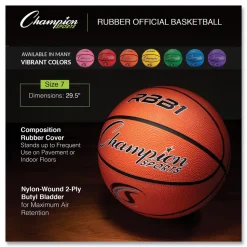 Champion Sports No. 7 Official Size Rubber Sports Ball For Basketball - Orange