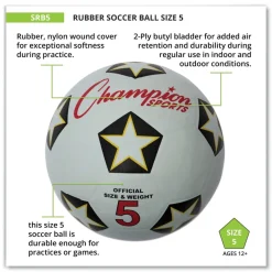 Champion Sports No. 5 Size Rubber Sports Ball For Soccer - White/Black