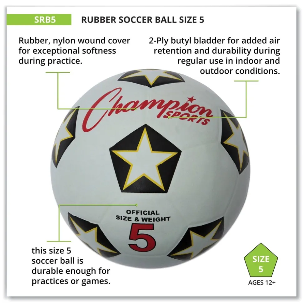 Champion Sports No. 5 Size Rubber Sports Ball For Soccer - White/Black