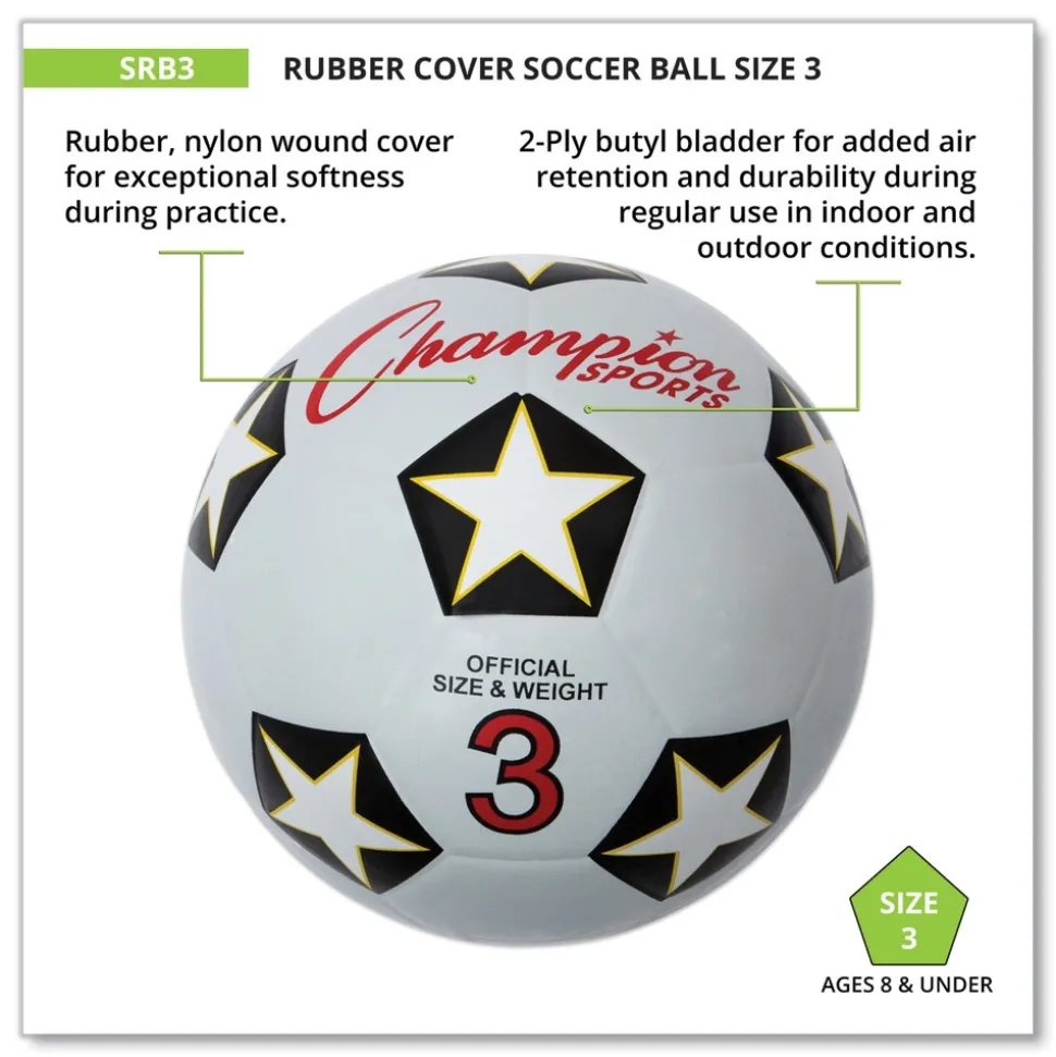 Champion Sports No. 3 Size Soccer Rubber Sports Ball - White/Black