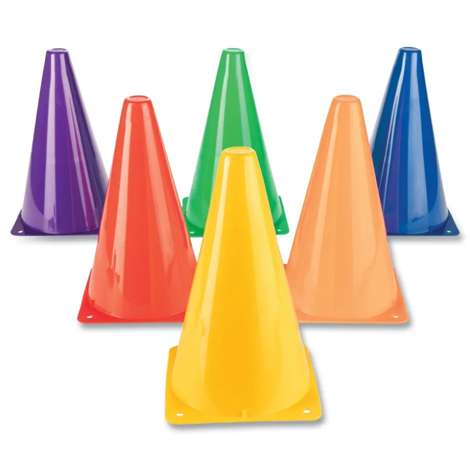 Champion Sports TC9SET 5 in. x 5 in. Base 9 in. Tall High-Visibility Plastic Cones - Assorted Colors (6/Set)
