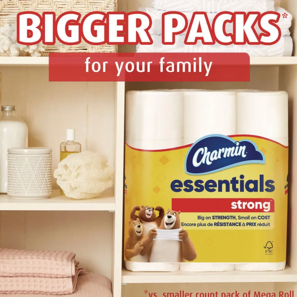 Charmin Essentials Strong 1-Ply Septic Safe Bathroom Tissue - White (4/Carton)