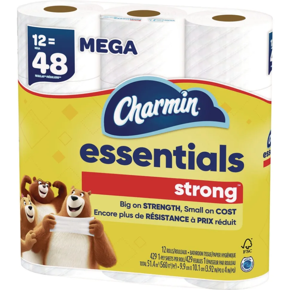 Charmin Essentials Strong 1-Ply Septic Safe Bathroom Tissue - White (4/Carton)