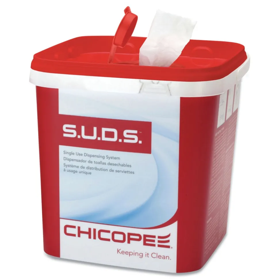 Chicopee 7.5 in. x 7.5 in. x 8 in. S.U.D.S Bucket with Lid - Red/White (3/Carton)