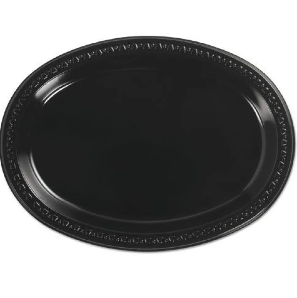 Chinet 8 in. x 11 in. Heavyweight Plastic Platters - Black (250/Carton)