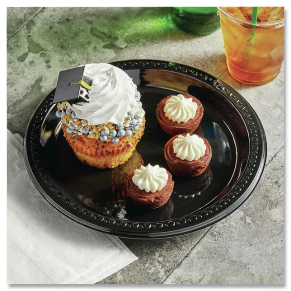 Chinet 8 in. x 11 in. Heavyweight Plastic Platters - Black (250/Carton)