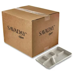 Chinet Savaday 250/Carton 10.5 in. dia., 5-Compartment, Molded Fiber Dinnerware - White