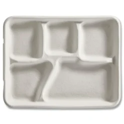 Chinet Savaday 250/Carton 10.5 in. dia., 5-Compartment, Molded Fiber Dinnerware - White