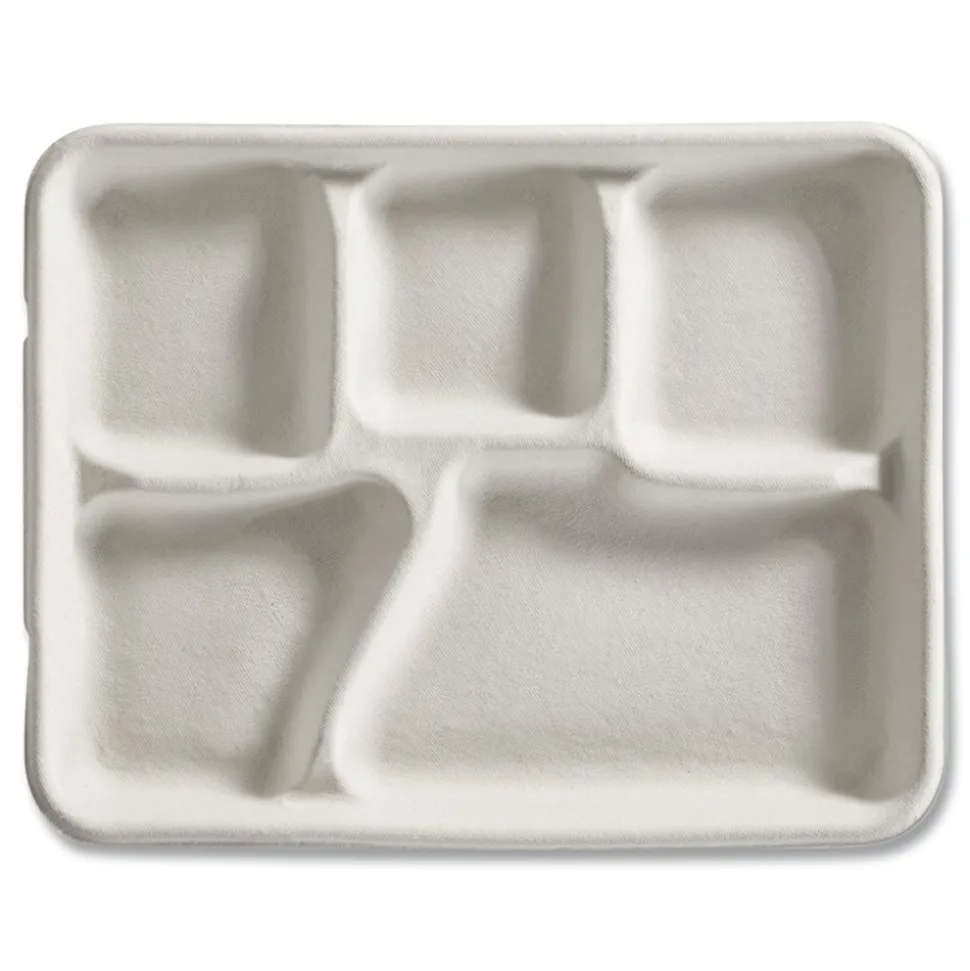 Chinet Savaday 250/Carton 10.5 in. dia., 5-Compartment, Molded Fiber Dinnerware - White
