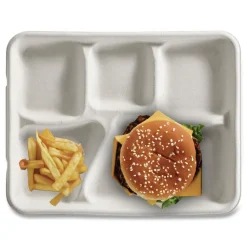 Chinet Savaday 250/Carton 10.5 in. dia., 5-Compartment, Molded Fiber Dinnerware - White