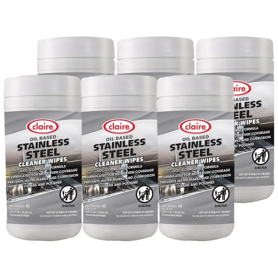 Claire 9.5 in. x 12 in. Stainless Steel Cleaner Wipes - Citrus Purple (6-Canisters/Carton)
