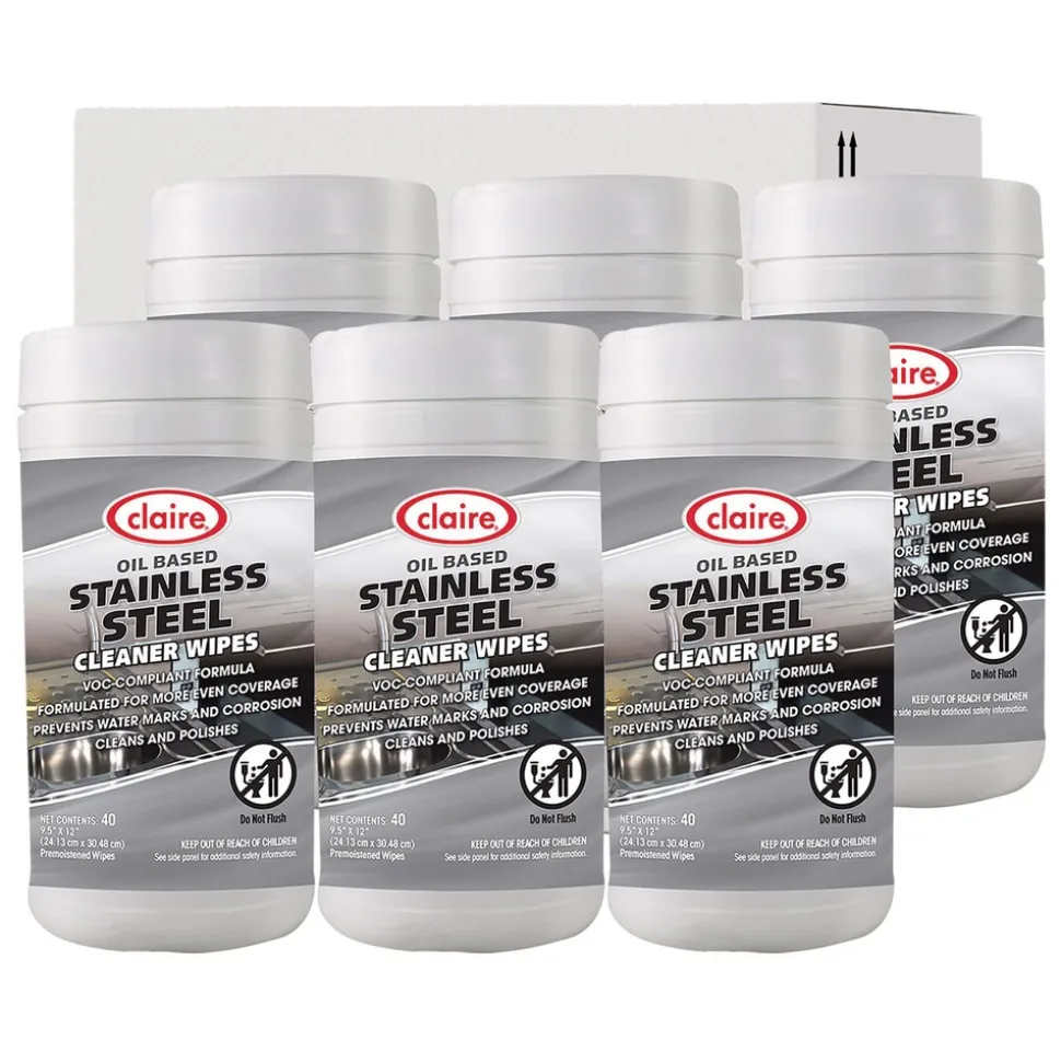 Claire 9.5 in. x 12 in. Stainless Steel Cleaner Wipes - Citrus Purple (6-Canisters/Carton)