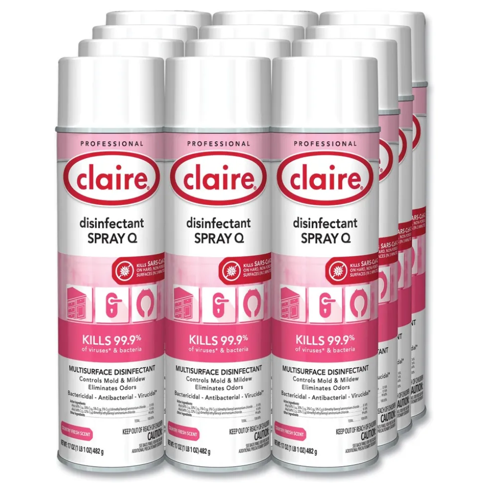 Claire 17 oz. Aerosol Spray Q Disinfectant - Country Fresh Scent (12/Carton)