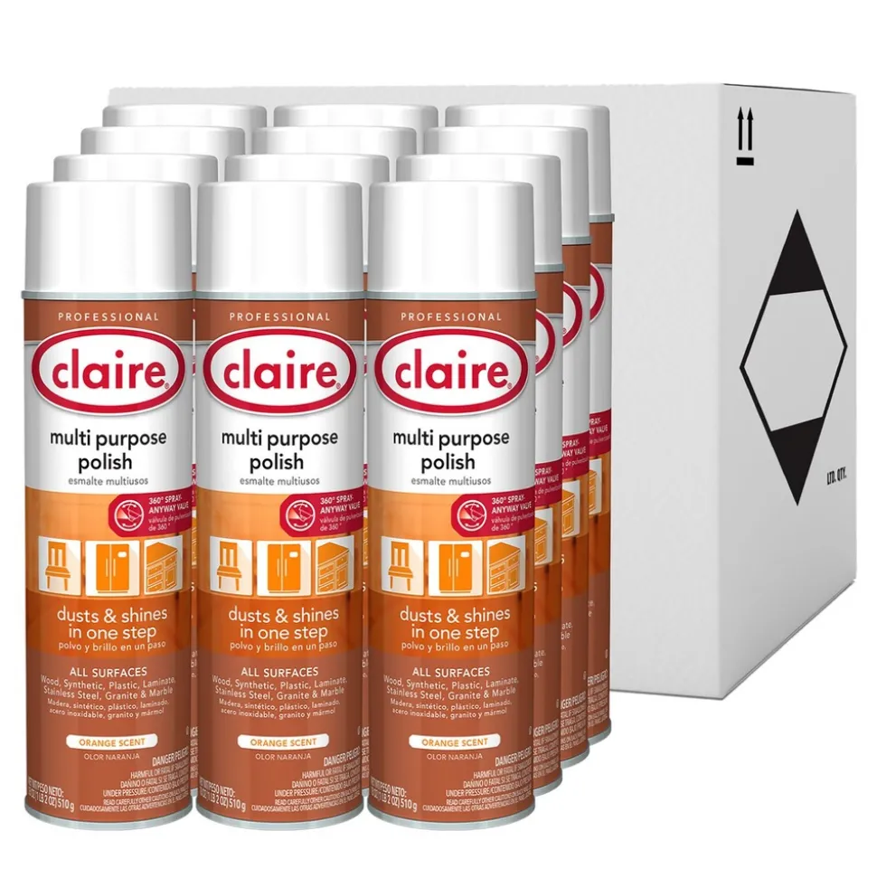 Claire 18 oz. Aerosol Spray Multi Purpose Polish - Citrus Scent (12/Carton)