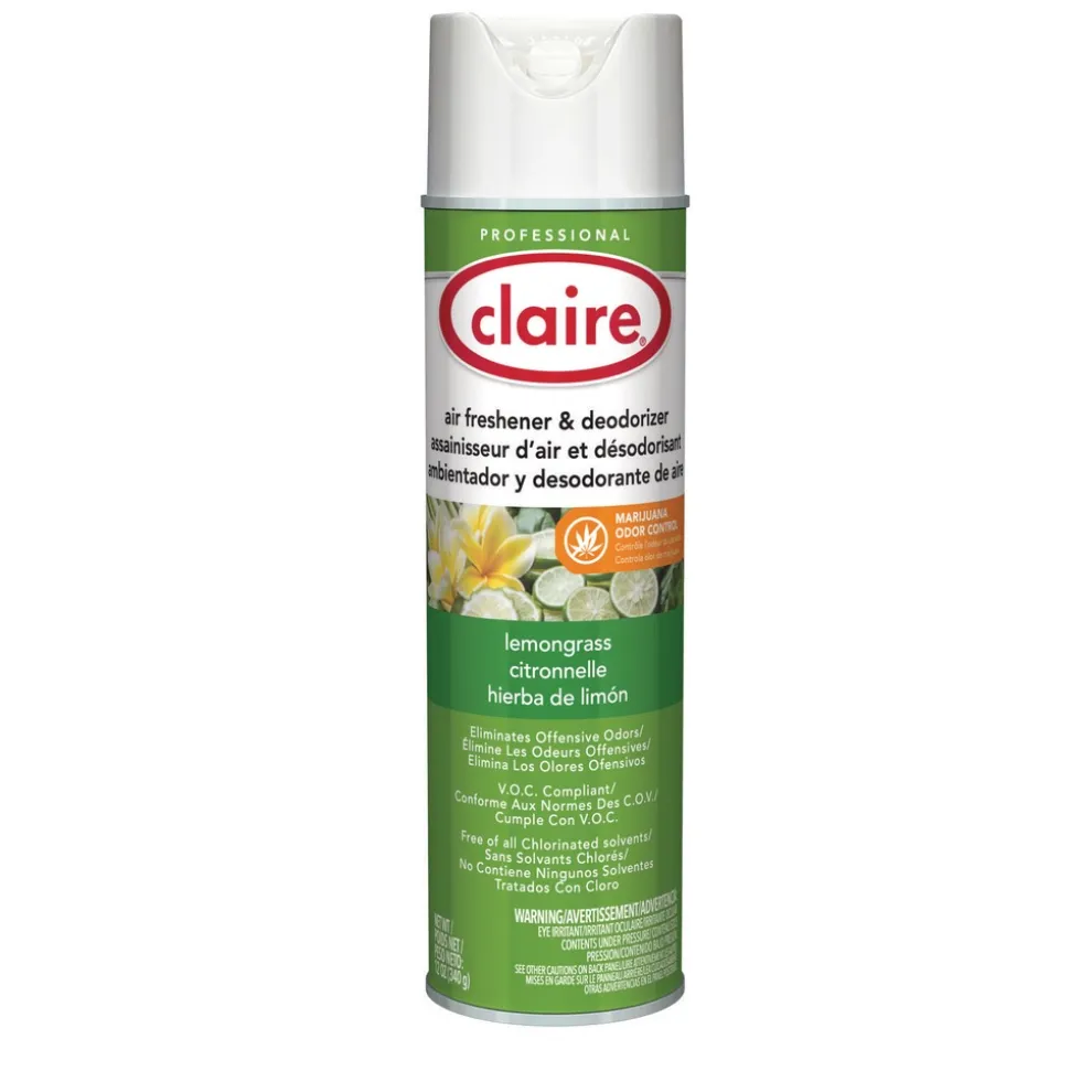 Claire 12 oz. Aerosol Spray Aerosol Air Freshener and Deodorizer - Lemongrass Citronella (1/Carton)