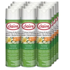 Claire 12 oz. Aerosol Spray Aerosol Air Freshener and Deodorizer - Lemongrass Citronella (1/Carton)