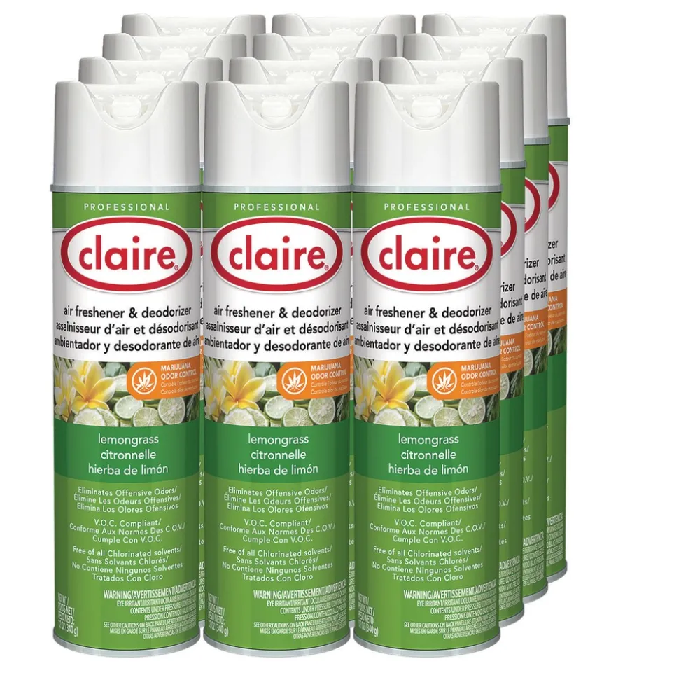 Claire 12 oz. Aerosol Spray Aerosol Air Freshener and Deodorizer - Lemongrass Citronella (1/Carton)
