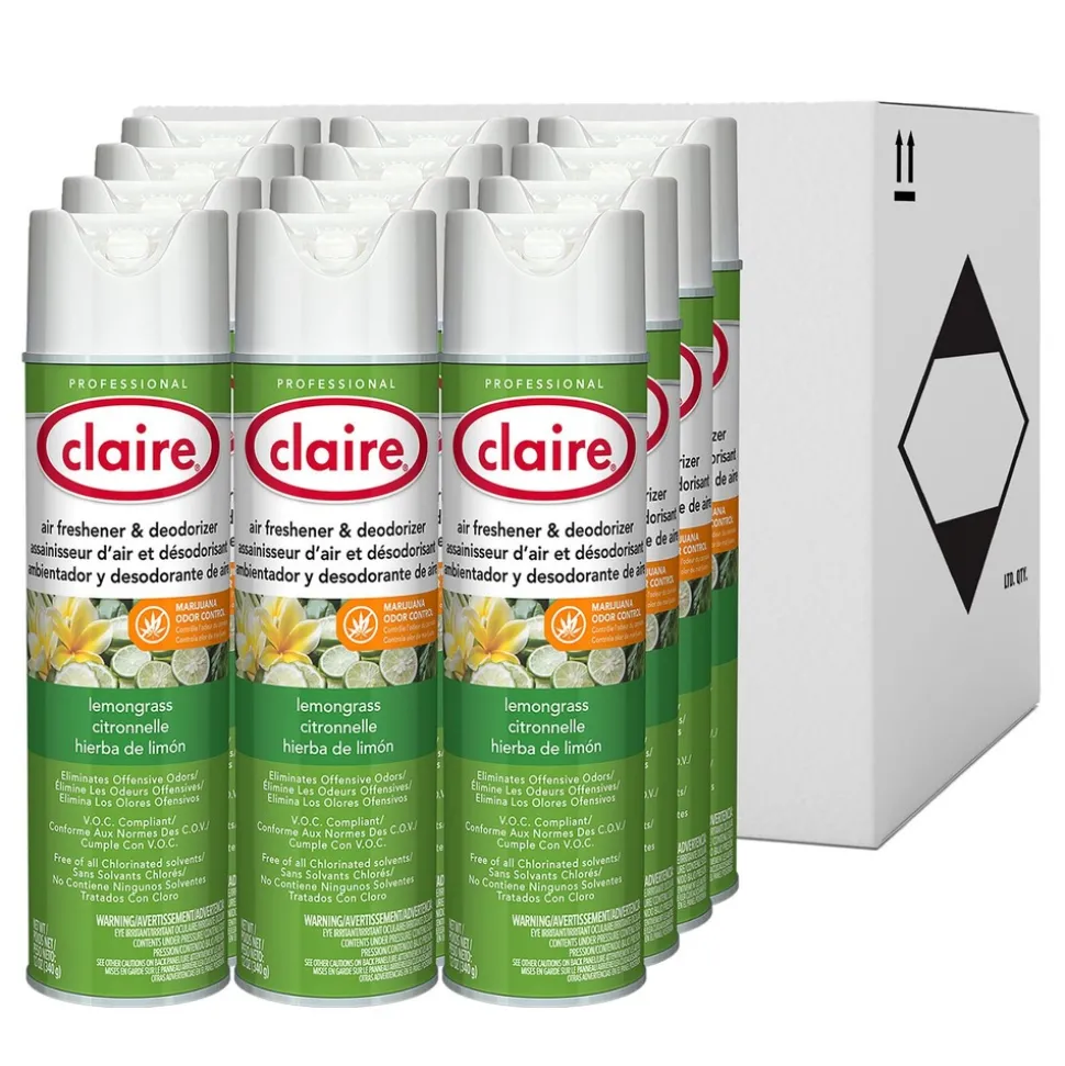 Claire 12 oz. Aerosol Spray Aerosol Air Freshener and Deodorizer - Lemongrass Citronella (1/Carton)