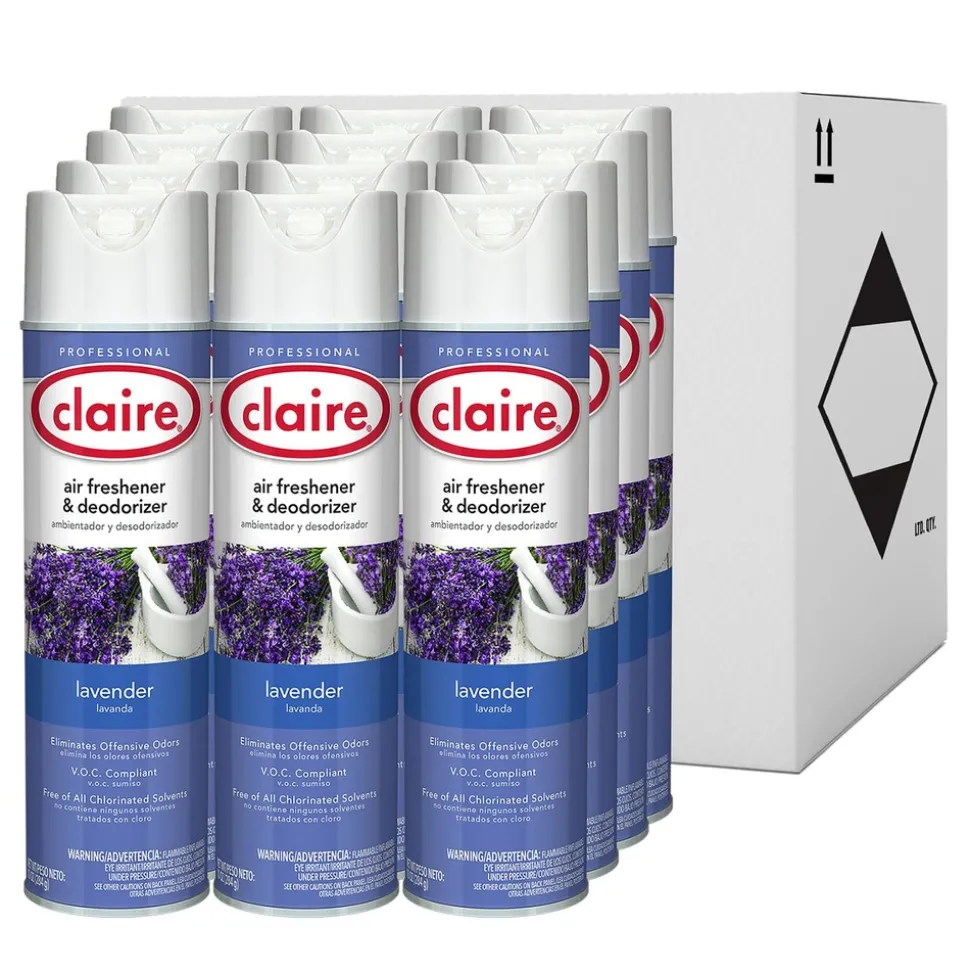 Claire 10 oz. Aerosol Spray Aerosol Air Freshener and Deodorizer - Lavender (1/Carton)