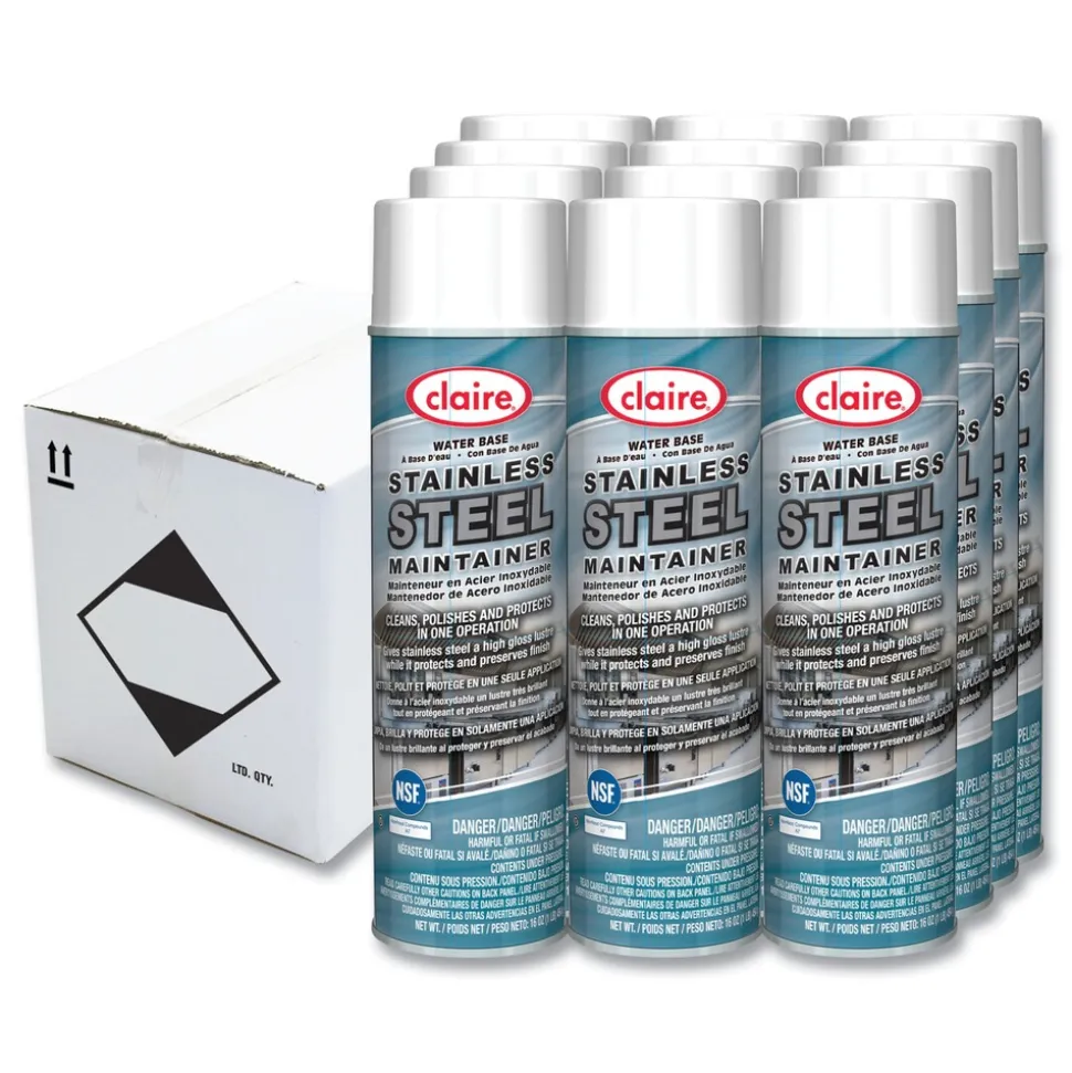 Claire 16 oz. Aerosol Spray Stainless Steel Maintainer - Lemon Scent (12/Carton)