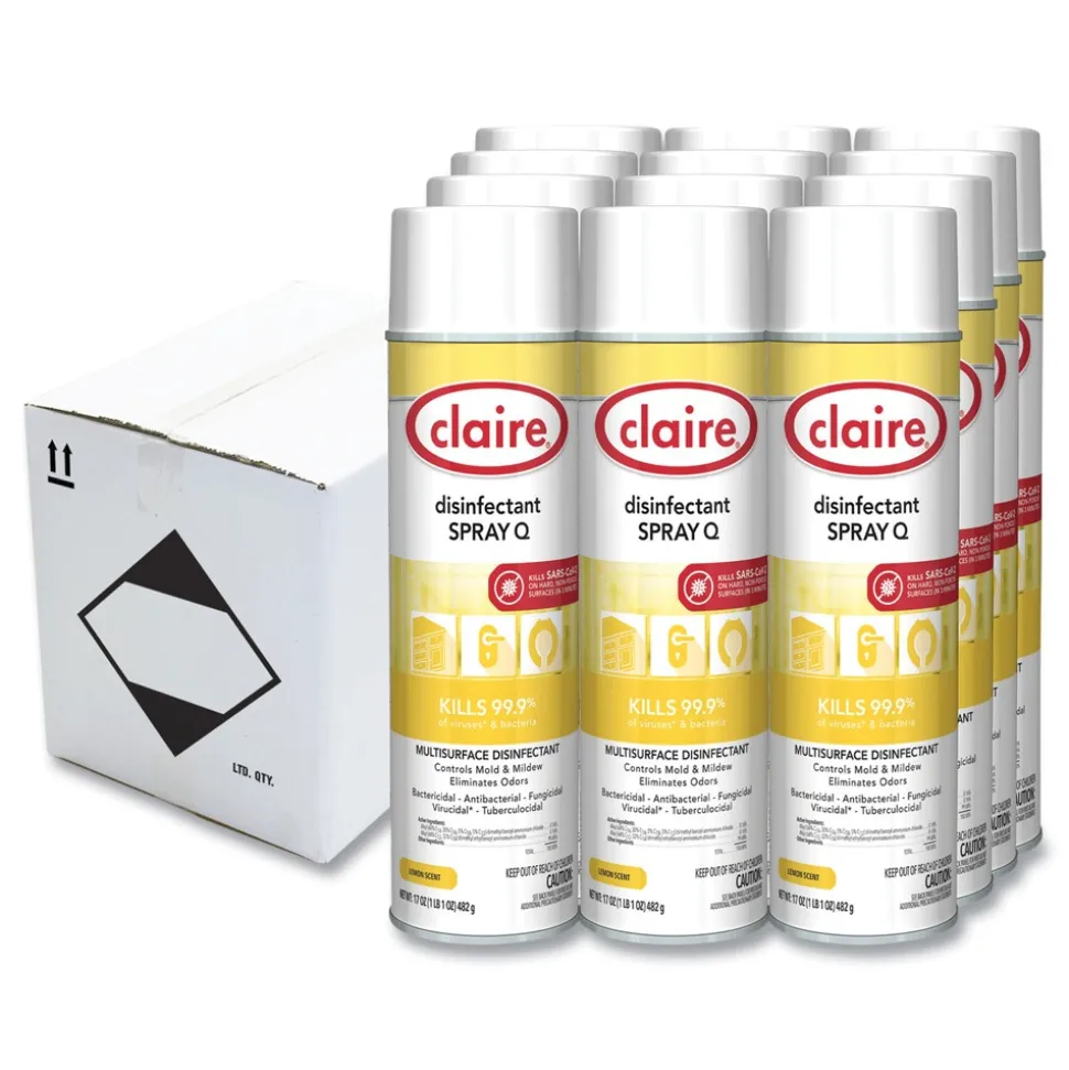 Claire 17 oz. Aerosol Spray Spray Q Disinfectant - Lemon Scent (12/Carton)
