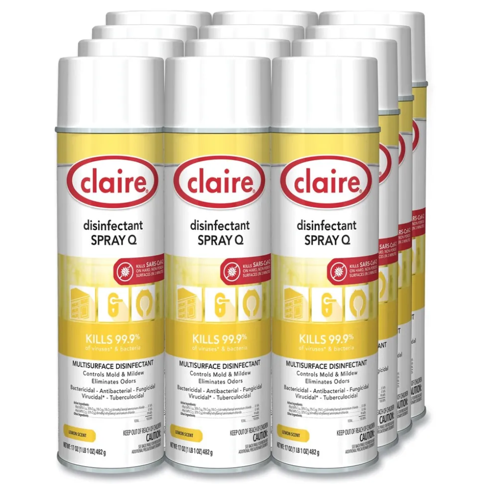 Claire 17 oz. Aerosol Spray Spray Q Disinfectant - Lemon Scent (12/Carton)