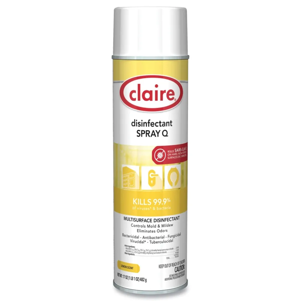 Claire 17 oz. Aerosol Spray Spray Q Disinfectant - Lemon Scent (12/Carton)