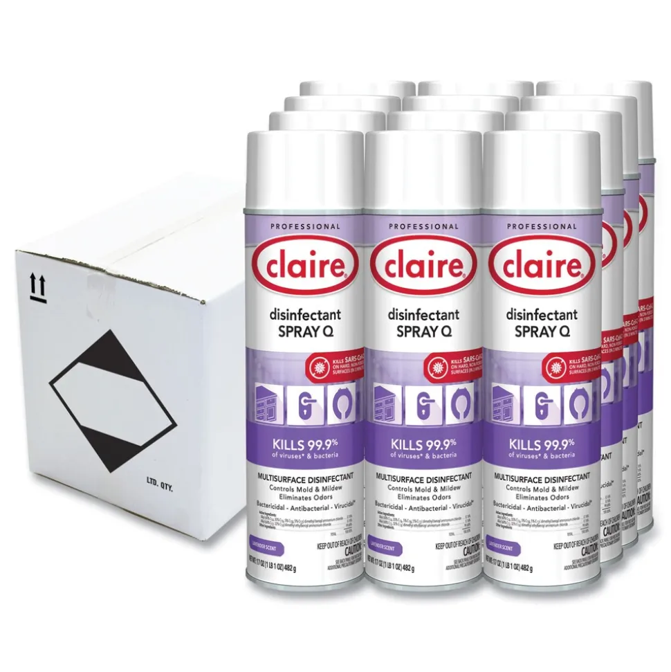 Claire 17 oz. Aerosol Spray Q Disinfectant - Lavender Scent (12/Carton)