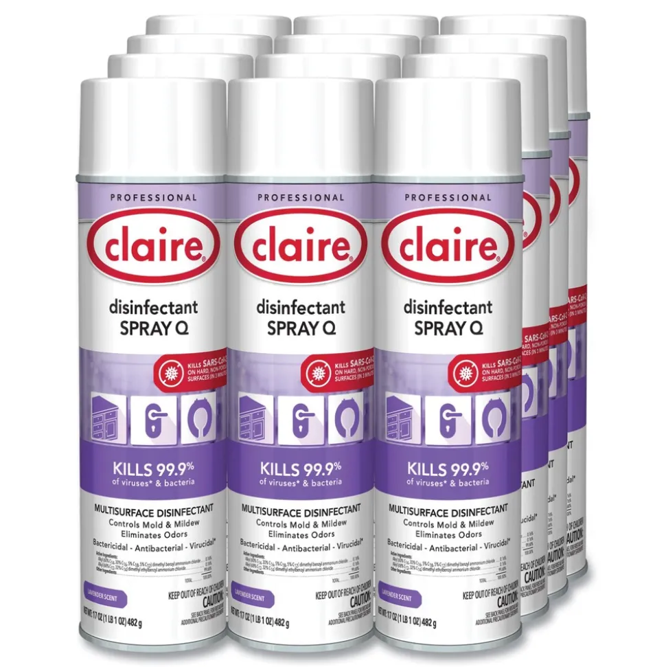 Claire 17 oz. Aerosol Spray Q Disinfectant - Lavender Scent (12/Carton)