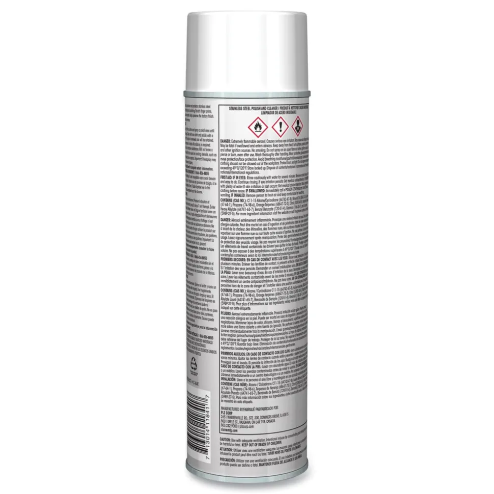 Claire CL841 15 oz. Aerosol Spray Stainless Steel Polish and Cleaner - Lemon Scent (12/Carton)