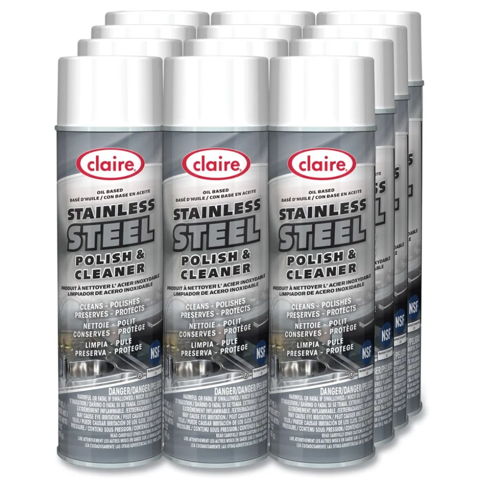 Claire CL841 15 oz. Aerosol Spray Stainless Steel Polish and Cleaner - Lemon Scent (12/Carton)