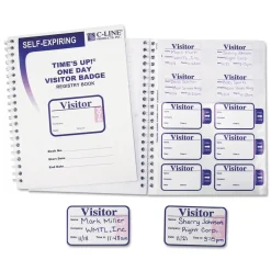 C-Line 3 in. x 2 in. Time's Up Self-Expiring Visitor Badges with Registry Log - White (150/Box)