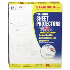 C-Line 3-Hole Punched Top Load 8.5 in. x 11 in. Insert Medium-Duty Polypropylene Sheet Protectors - Nonglare Clear Front (50/Box)