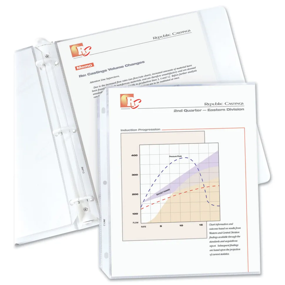 C-Line 3-Hole Punched Top Load 8.5 in. x 11 in. Insert Medium-Duty Polypropylene Sheet Protectors - Nonglare Clear Front (50/Box)