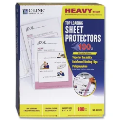 C-Line 3-Hole Punched Top Load 8.5 in. x 11 in. Insert Heavy-Duty Polypropylene Sheet Protectors - Clear Front (100/Box)
