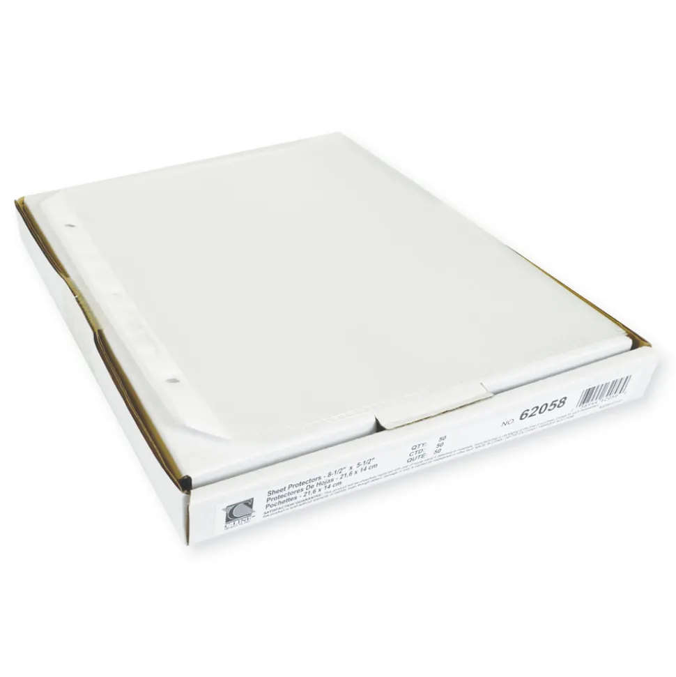 C-Line 3-Hole Punched Top Load 5.5 in. x 8.5 in. Insert Heavy-Duty Polypropylene Sheet Protectors - Clear Front (50/Box)