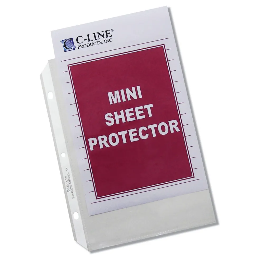 C-Line 3-Hole Punched Top Load 5.5 in. x 8.5 in. Insert Heavy-Duty Polypropylene Sheet Protectors - Clear Front (50/Box)