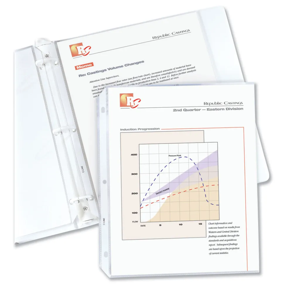 C-Line 3-Hole Punched Top Load 8.5 in. x 11 in. Insert Medium-Duty Standard Weight Polypropylene Sheet Protectors - Clear (100/Box)