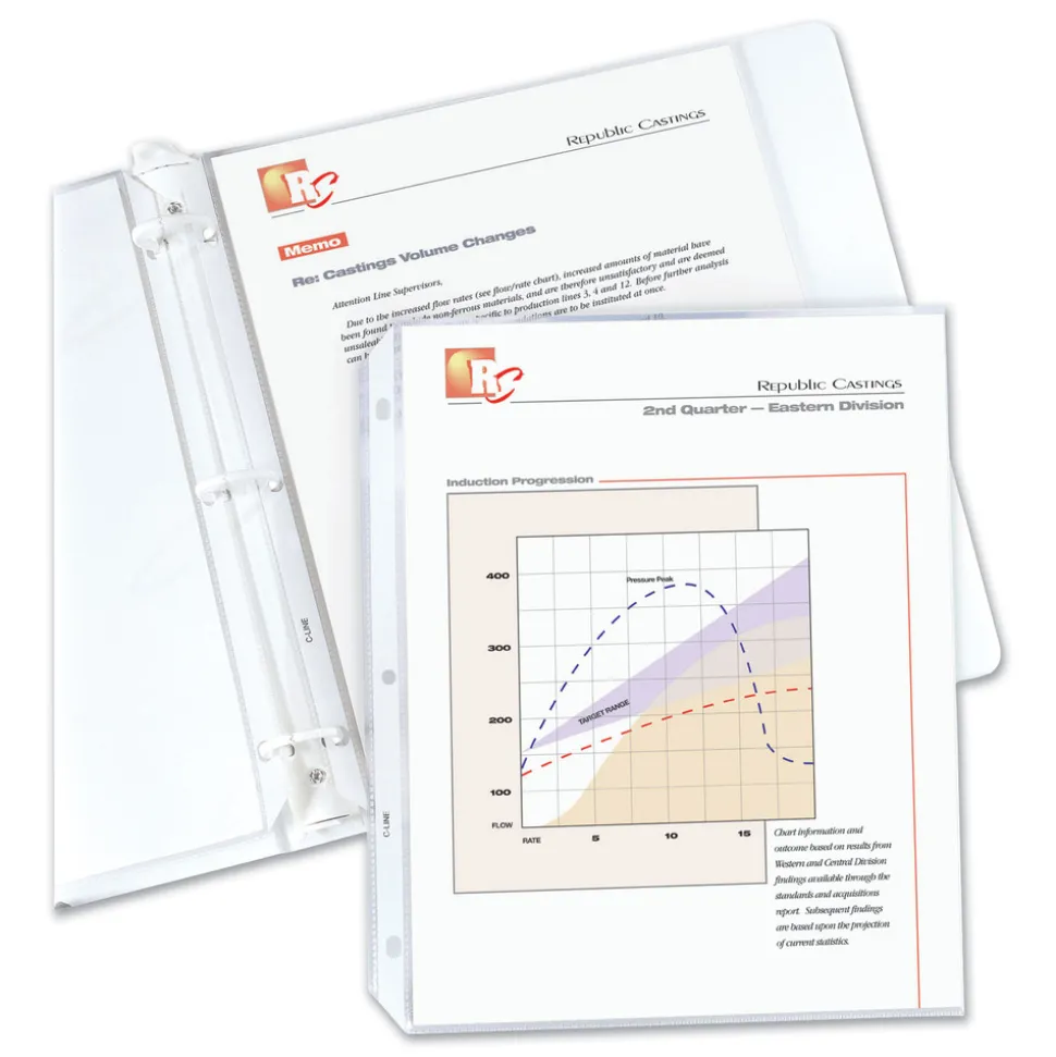 C-Line 3-Hole Punched Top Load 8.5 in. x 11 in. Insert Medium-Duty Polypropylene Sheet Protectors - Nonglare Clear Front (100/Box)