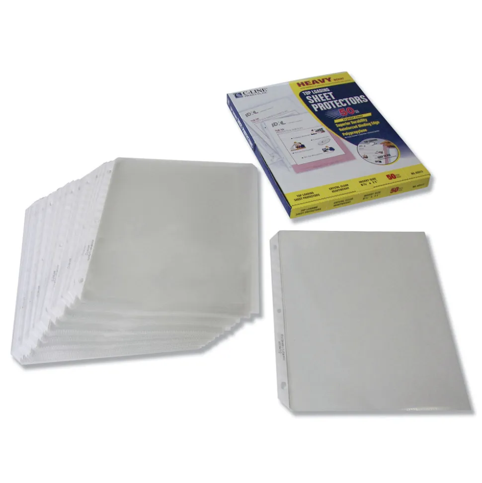 C-Line 3-Hole Punched Top Load 8.5 in. x 11 in. Insert Heavy-Duty Polypropylene Sheet Protectors - Clear Front (50/Box)